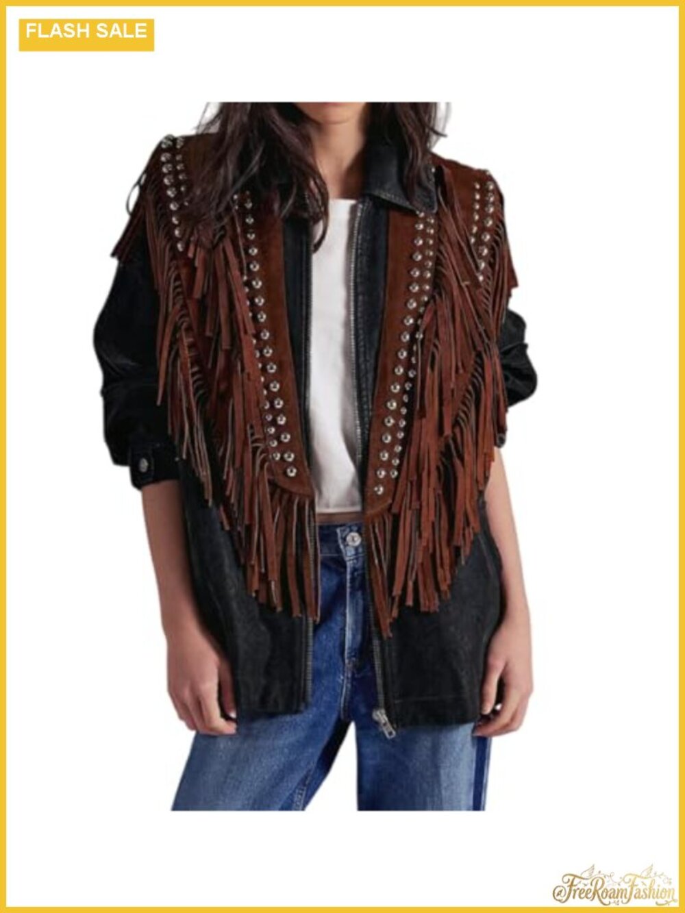 Faux Suede Poncho Wrap Studded Fringe Tassel Open Front One Size